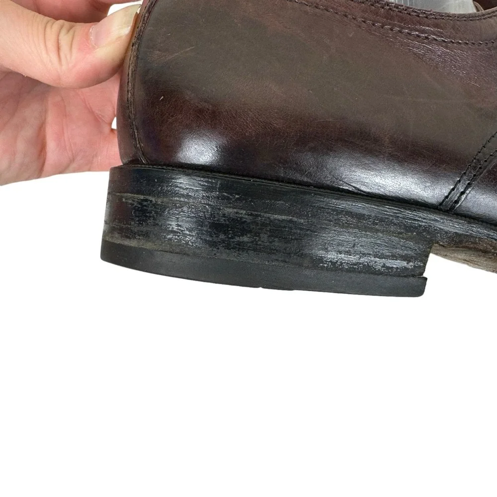 Johnston & Murphy Brown Leather Lace Up Almond Toe Dress Shoes Made In Italy 10M